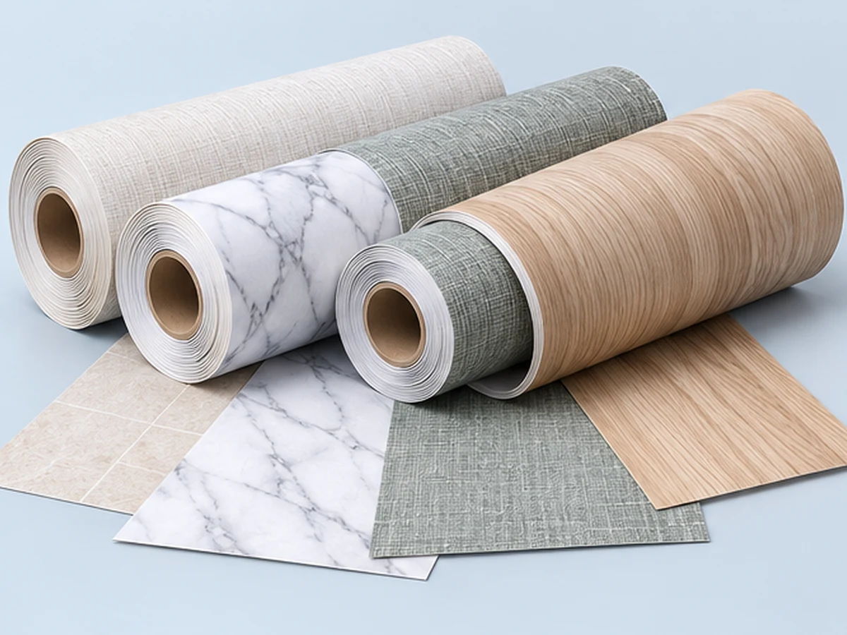 Rolos e amostras de papéis adesivos decorativos