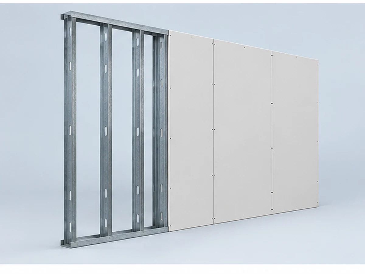 Sistema de divisória em drywall com placas e montantes