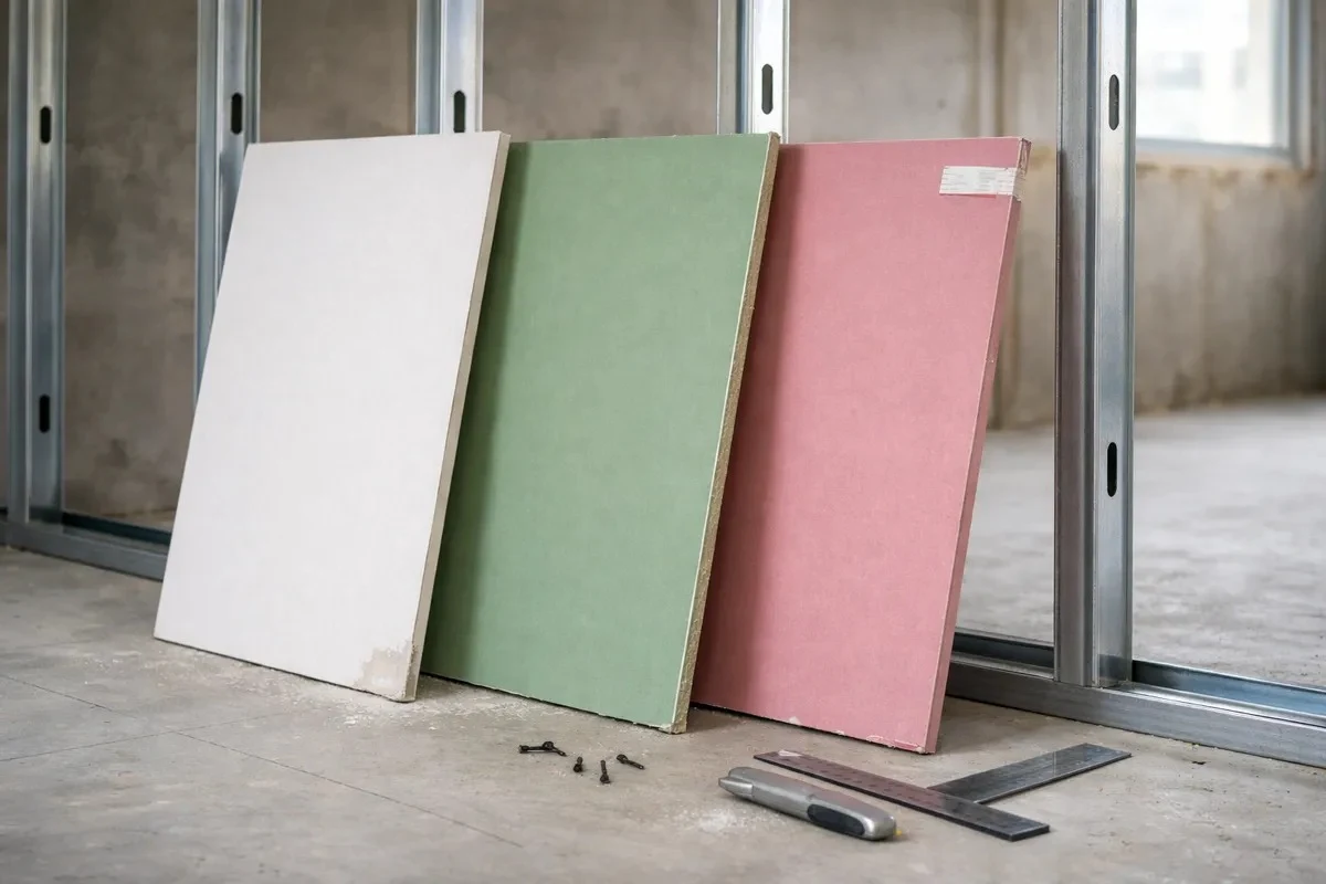 Placas de drywall ST, RU e RF apoiadas em perfis metálicos